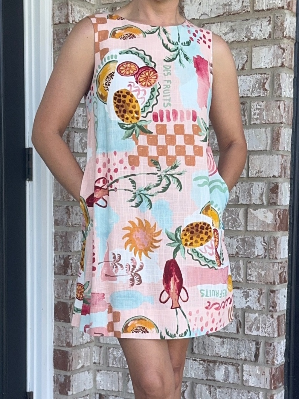 Pink Summer Print Shift Dress S